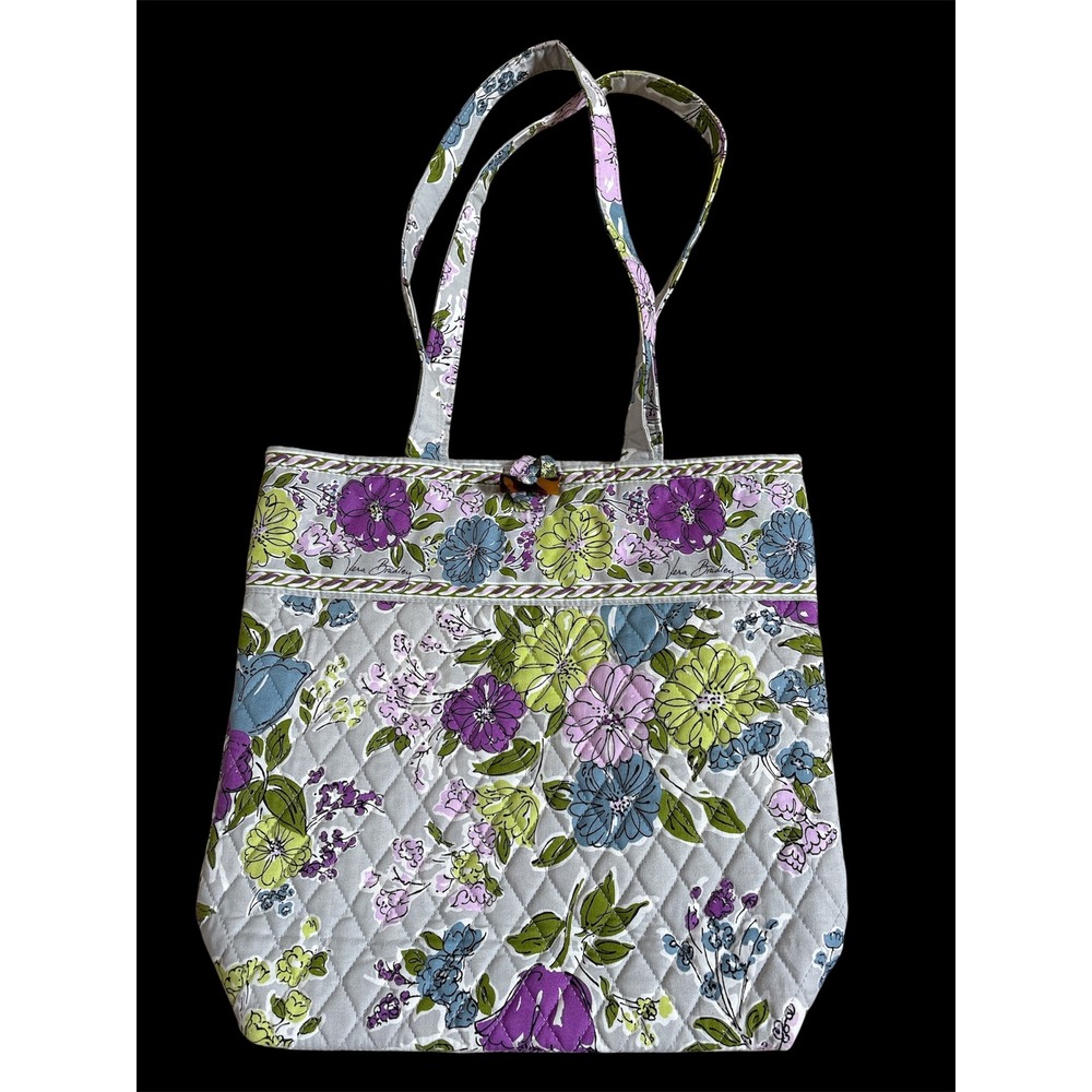 Vera Bradley Tea Garden Floral Quilted Cotton Tote Bag Gray Purple Green